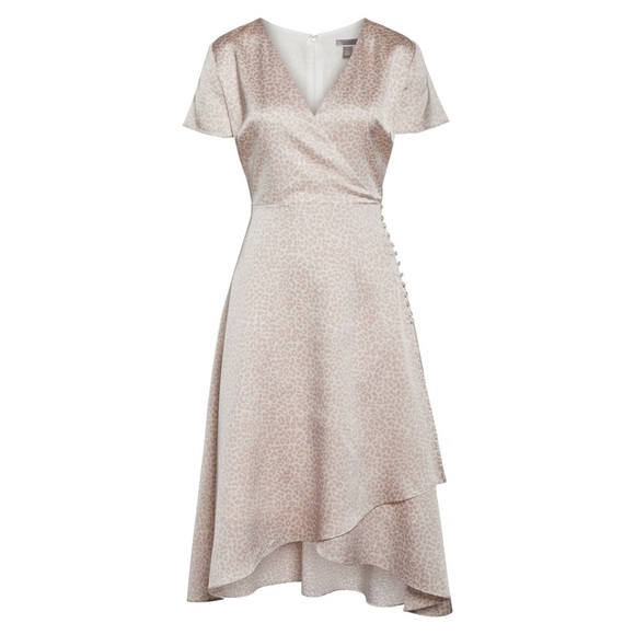 NWT CHELSEA28 LEOPARD PRINTED BLUSH PINK DRESS MIDI HIGH LOW FIT FLARE FORMAL XS - Picture 1 of 6